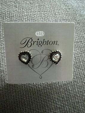 Brighton Silver Heart Crystal Stud Earrings